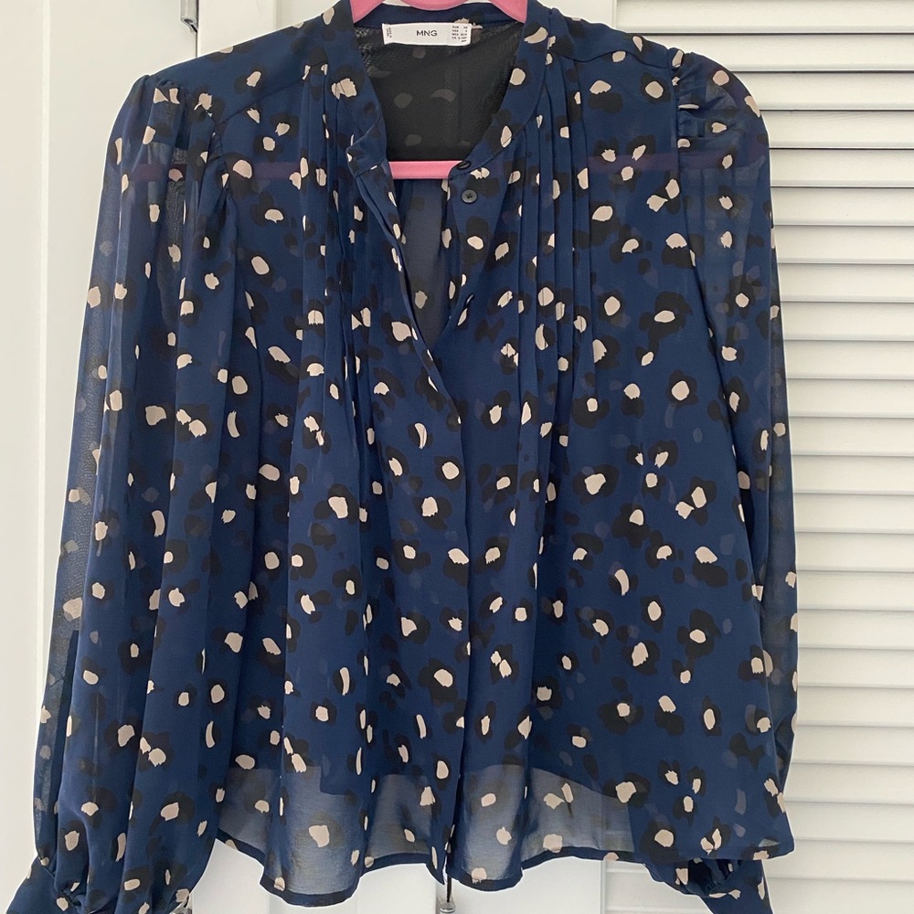 MANGO Blue Leopard Blouse in US Size 2